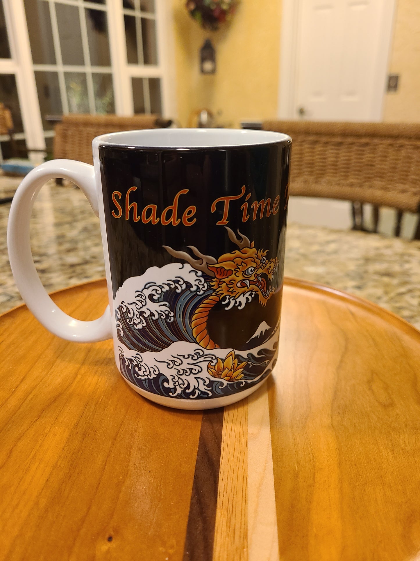Shade Time ceramic coffee mug with Thai sauce artwork, 15 oz