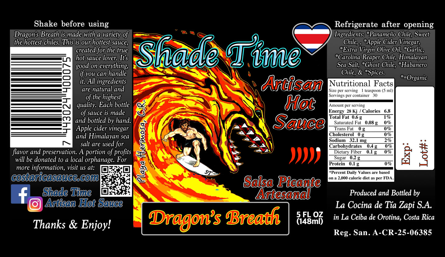 "Dragon's Breath label with ingredients and nutritional data"