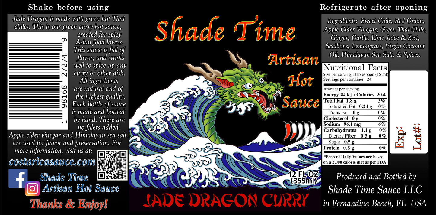 "Jade Dragon Curry label with ingredients and nutritional data"