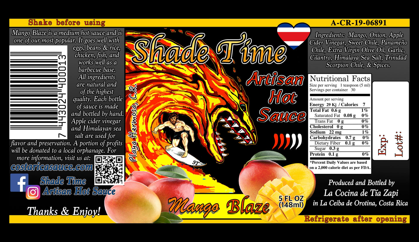 "Label with ingredients and nutritional data for Shade Time Mango Blaze"