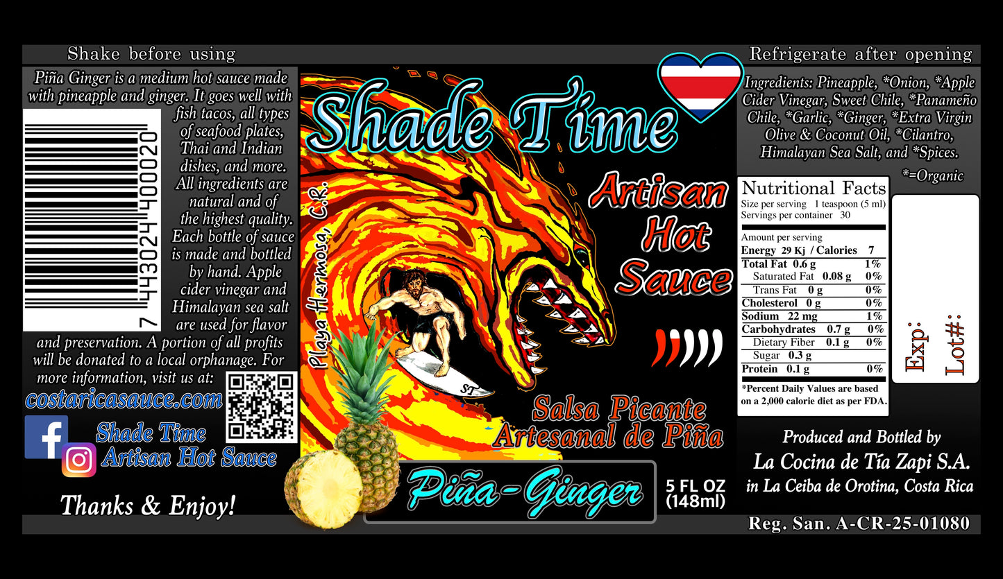 "Label with ingredients and nutritional data for Piña Ginger"