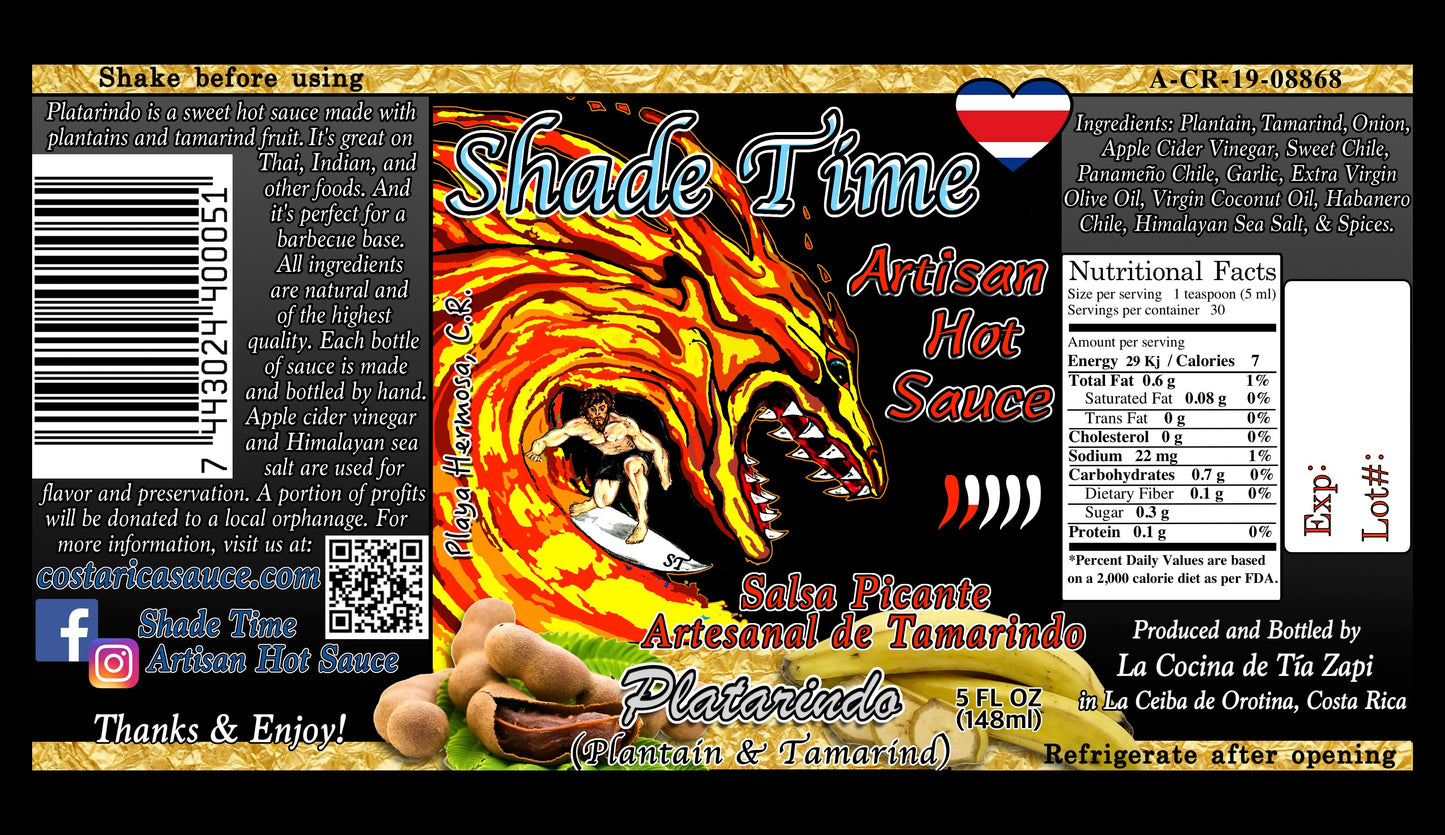 Label with ingredients and nutritional data for Shade Time Platarindo