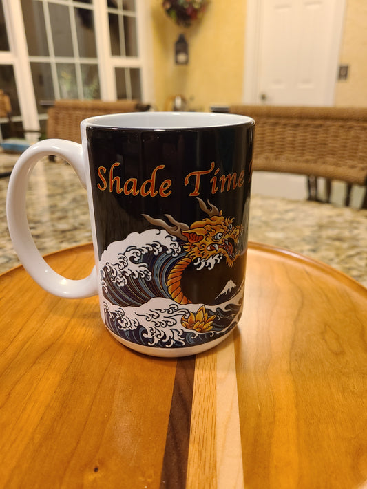Shade Time ceramic coffee mug with Thai sauce artwork, 15 oz