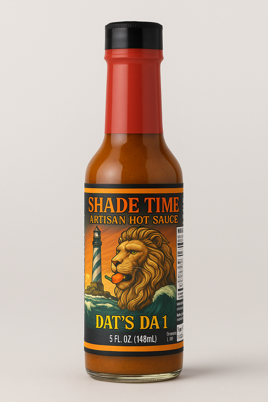 Dat’s Da 1 hot sauce bottle featuring Datil peppers. Medium heat Datil pepper hot sauce from St. Augustine