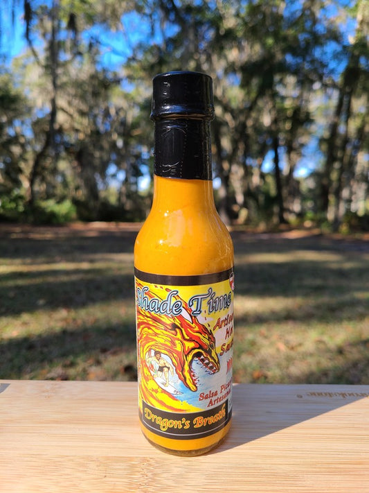 Dragon’s Breath hot sauce bottle with extreme heat peppers