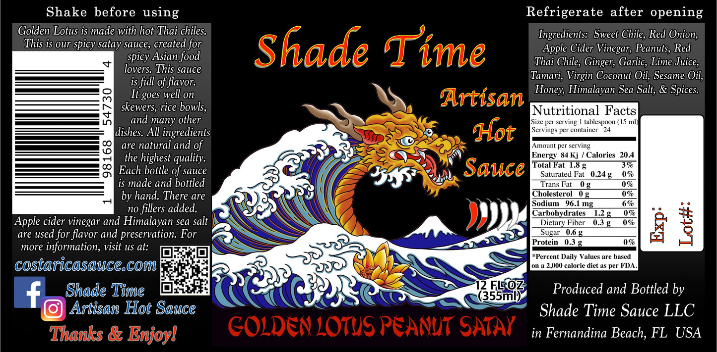 Golden Lotus Peanut Satay label with ingredients and nutritional data