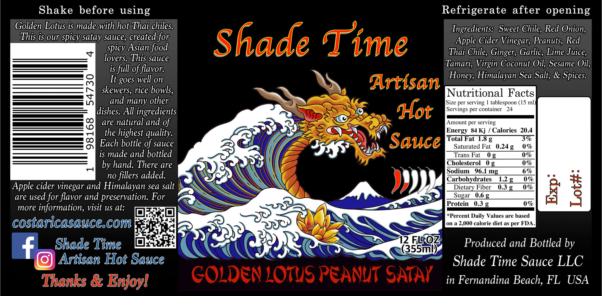 Golden Lotus Peanut Satay label with ingredients and nutritional data