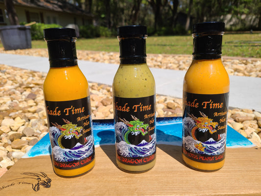 "Shade Time Thai 3-pack with green curry, yellow curry, and peanut satay sauces"