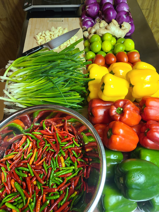 "Ingredients for Shade Time Thai style hot sauces"